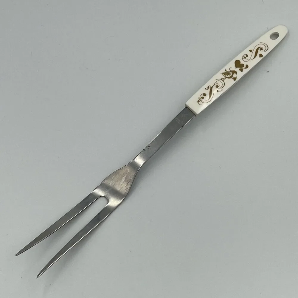 Vintage 70s Stainless MCM Bird Heart Two Prong Meat Fork Serving Fork Retro Wht